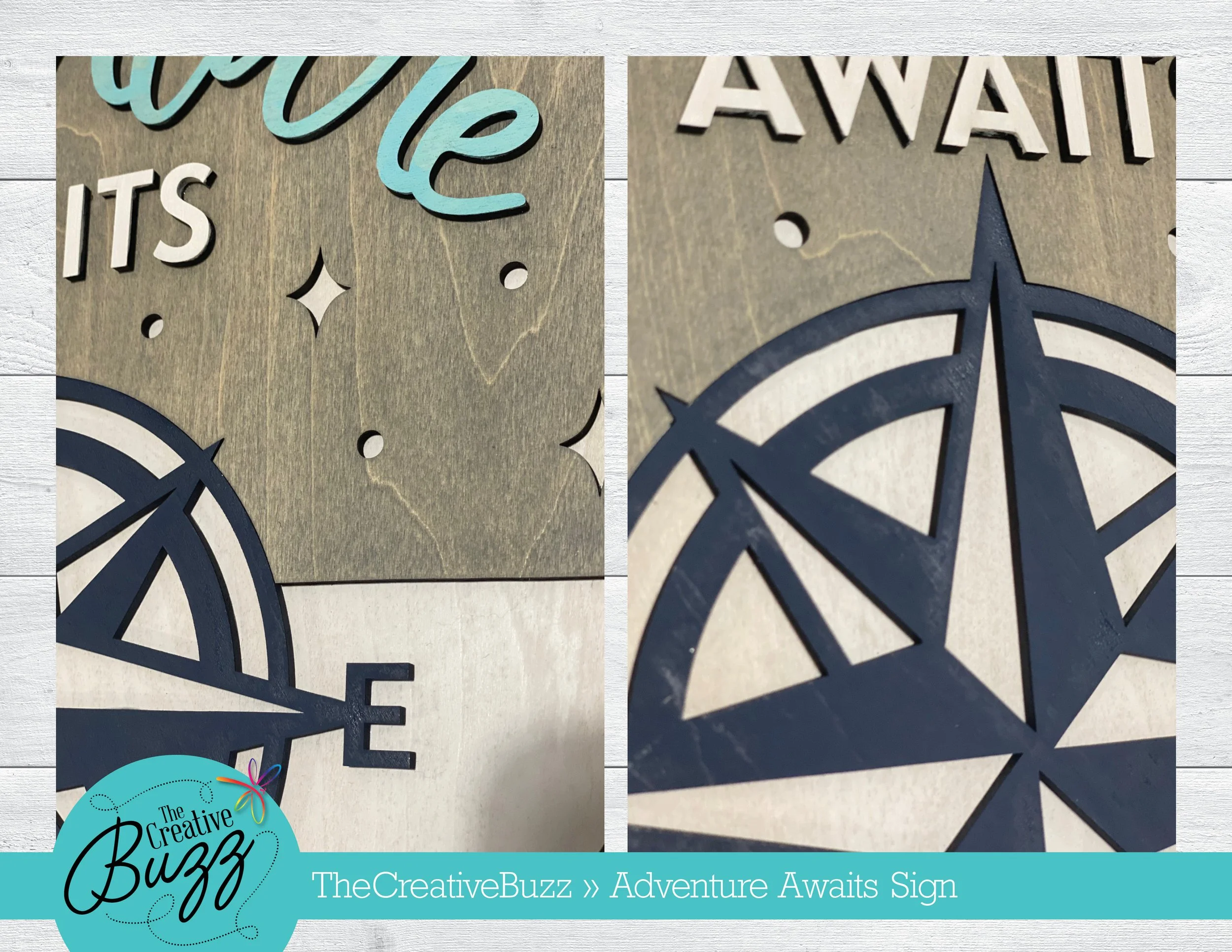 Adventure Awaits Sign, Hand Painted, Laser Cut — Creative Buzz Shop